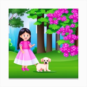 Girl With Dog In The Park Canvas Print