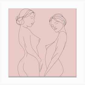 Two Nude Women in pink , sketch pencil erotic artwork Canvas Print