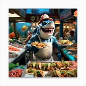 Shark In A Restaurant Canvas Print