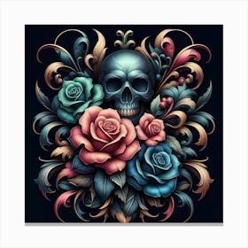 Skull And Roses 2 Canvas Print