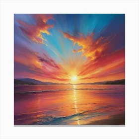 Sunset Over The Sea Paintings Art Print 1 Canvas Print