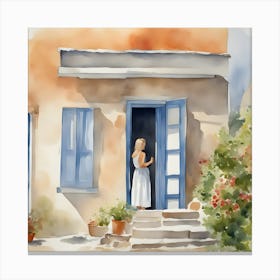 Greece Watercolor Painting 1 Canvas Print