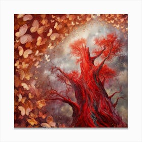 Red Tree And Heart Shaped Butterflies (4) Canvas Print