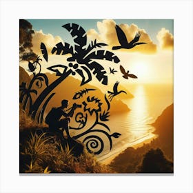 Silhouette Of A Man On A Mountain Canvas Print
