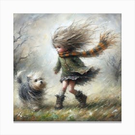 Little Girl With Dog Canvas Print