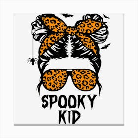 Kids Spooky Kid Halloween Girls Youth Messy Bun Leopard Canvas Print