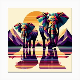 The Gentle Giants Elephants At Sunset Canvas Print