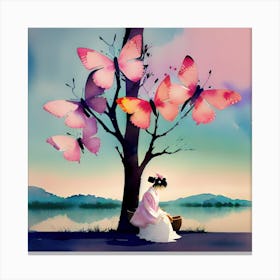 Asian Girl With Butterflies 1 Canvas Print