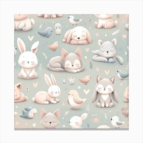 Cute Animals Seamless Pattern Canvas Print