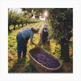 Orchard Workers Picking Plums Canvas Print