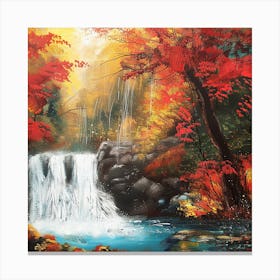 Waterfall In Autumn Canvas Print