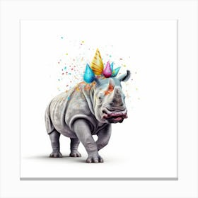 Rhino With A Birthday Hat Canvas Print