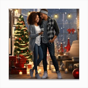 Realistic Black Couple Christmas Stylish Deep In Canvas Print