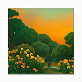 Landscape At Sunset Vector Canvas Print