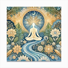 Tranquil Meditation Illustration with Natural Elements – Serene and Spiritual Art Canvas Print