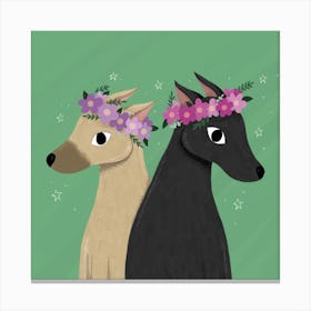 Two Sighthound Whippet Greyhound Dogs With Flower Crowns Canvas Print