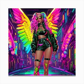 Neon Girl With Wings 14 Canvas Print
