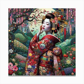 Geisha in the style of collage inspired 4 Canvas Print