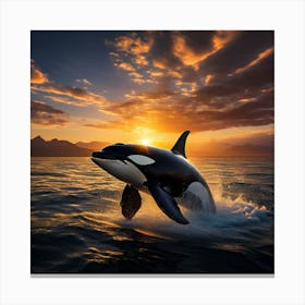 Orca Whale At Sunset Canvas Print