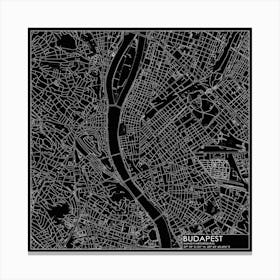 Budapest, Magyarország, (Budapest, Hungary) City Map White On Black Blueprint Design Stampe su tela