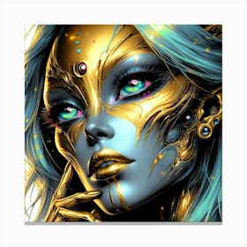 Alien Neauty In Gold Creative Float Color Paint Canvas Print