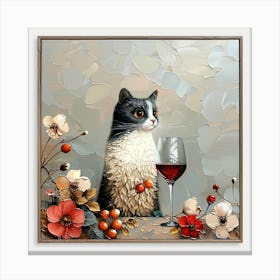 Cat With A Glass Of Wine Canvas Print