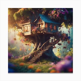 Tree House in Flower Garden Canvas Print