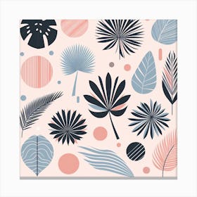 Scandinavian style, Palm leaves of different shapes on a pastel pink background 1 Canvas Print