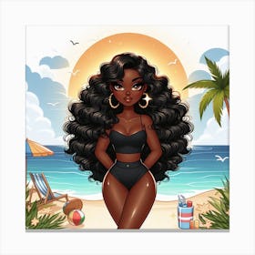 Black Girl On The Beach 1 Canvas Print