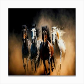 Horses Running In The Dust,black horse herd fast galloping and raising dust Canvas Print