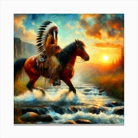 Native American Indian Crossing A Stream 9 Copy Canvas Print