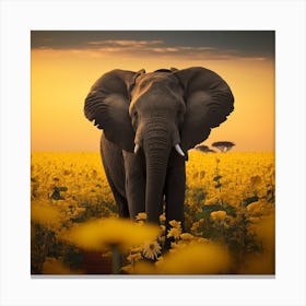Elephant In The Field Canvas Print