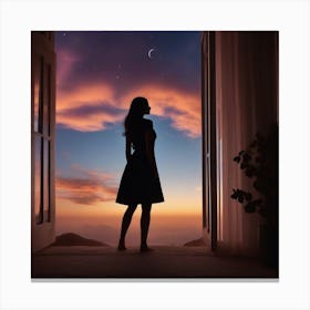 Silhouette Of A Woman At Sunset 2 Canvas Print