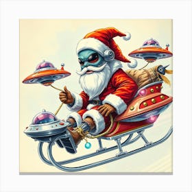 Alien Santa Fly Sleigh With Ufos Canvas Print