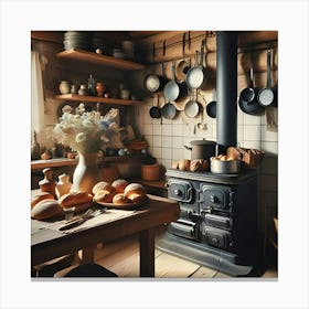 Old Coal Stove In A Vintage Kitchen 3 Canvas Print