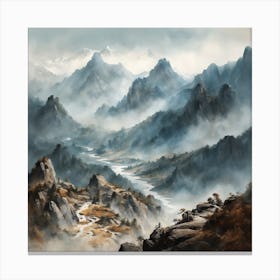 Chinese Mountains Landscape Painting (91) Canvas Print