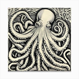 Octopus Linocut 3 Canvas Print
