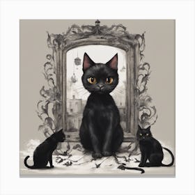 Black Cats In A Mirror Canvas Print