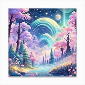 A Fantasy Forest With Twinkling Stars In Pastel Tone Square Composition 72 Canvas Print