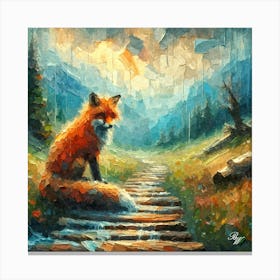 Abstract Oil Texture Lonely Red Fox Canvas Print
