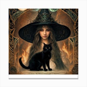 Witch And Cat,wall art, Canvas Print