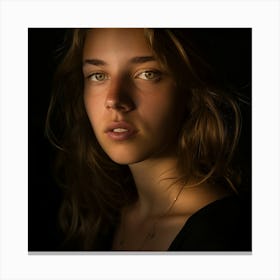 Portrait of a young woman in low light Canvas Print