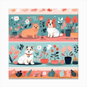 Set Of Dogs In The Garden Canvas Print