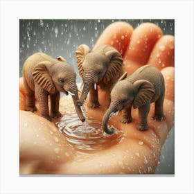 Elephants In The Rain Photo Canvas Print