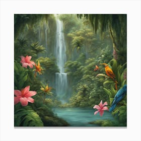 Tropical Jungle With Waterfall Canvas Print
