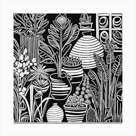 Lion cut inspired Black and white Garden plants & flowers art, Gardening art Canvas Print