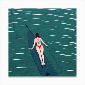 Woman In Bikini On Surfboard 1 Canvas Print