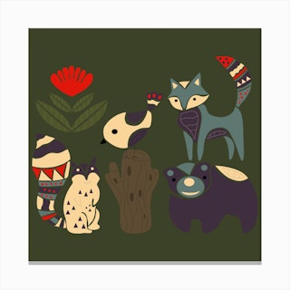 Folkie Forest Animals 1 Canvas Print
