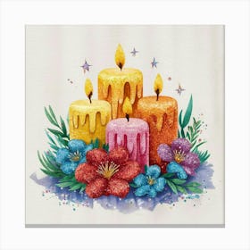 Watercolor Candles And Flowers Canvas Print