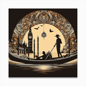 Boho art Silhouette of Gondola and Gondolier 1 Canvas Print